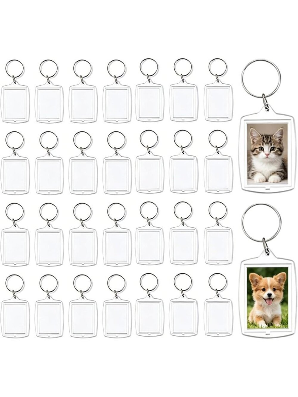 30 Pcs Double-Sided Acrylic Keychain Photo Frames for DIY Gifts & Crafts